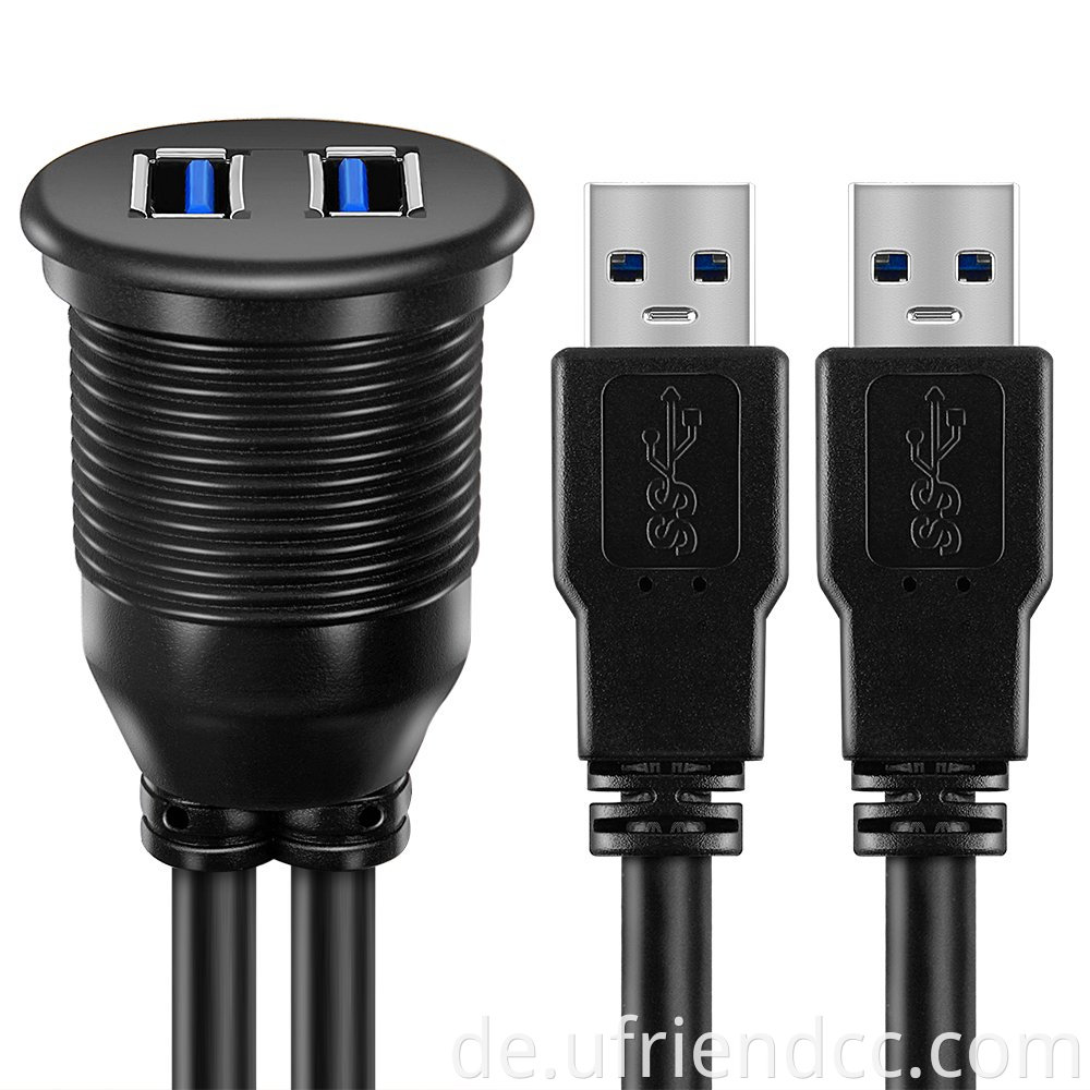 Benutzerdefinierte runde quadratische Auto Dual USB 3.0 Flush Dashboard Armaturenbrettmontage USB -Verlängerungskabel